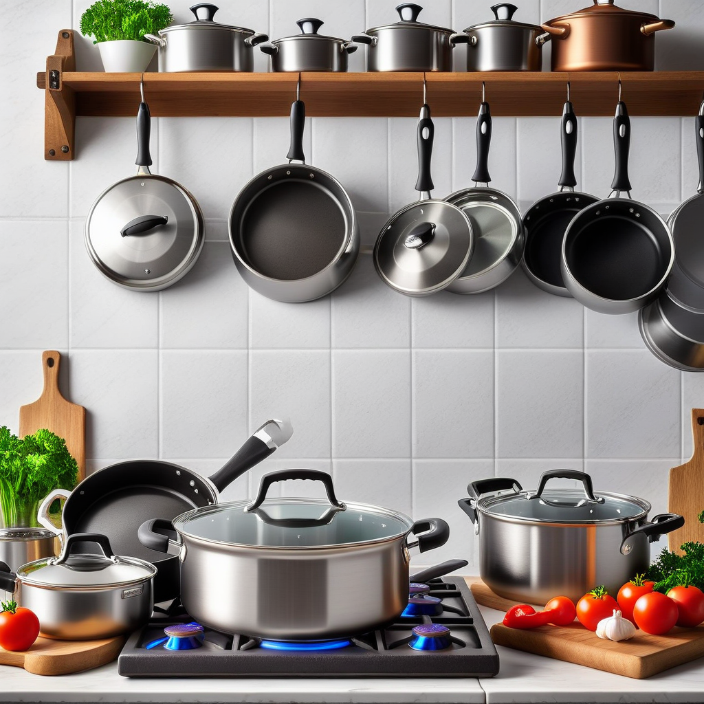verschiedenen Pfannen und Töpfe in einer Küche